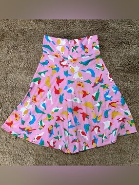 LuLaRoe Pink A-Line Skirt with Multicolor Bird Print XS super cute